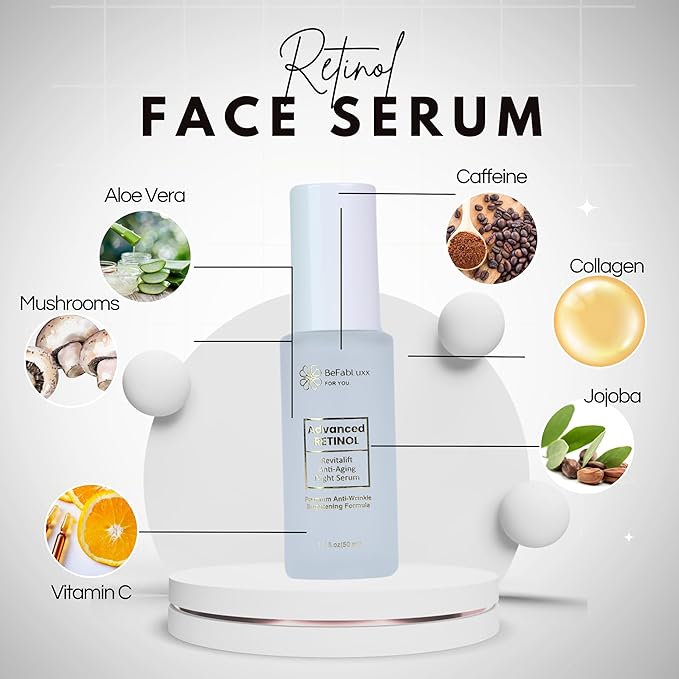 Retinol Night Serum Anti-Aging Facial Serum Firms Face & Neck Hyaluronic Acid, Niacinamide, Collagen, Glycolic Acid, Squalane Vitamin C & E (1.7fl, Hydration Boost)