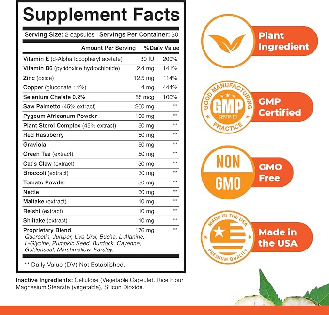 EliteXtreme Health Supplement - Natural Formula with Saw Palmetto, Plant Sterols, Zinc, and Vitamins | Non-GMO, Made in USA, 60 Capsules, 6 Month Supply