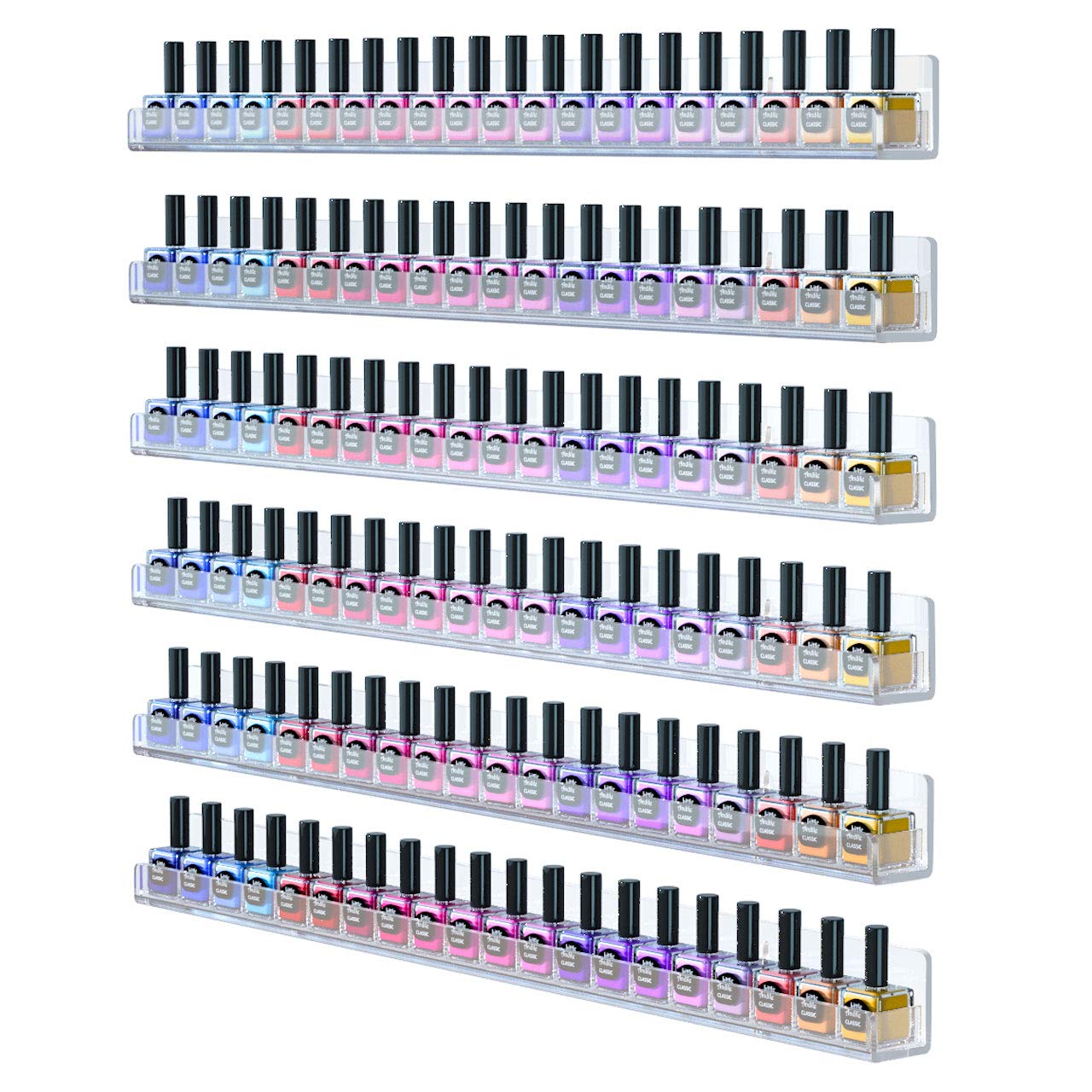 Femeli 24 Inch Nail Polish Wall Rack: 6 Shelves Clear Acrylic Nail Polish Holder Organizer For 130-180 Bottles (24 Inch, Clear)