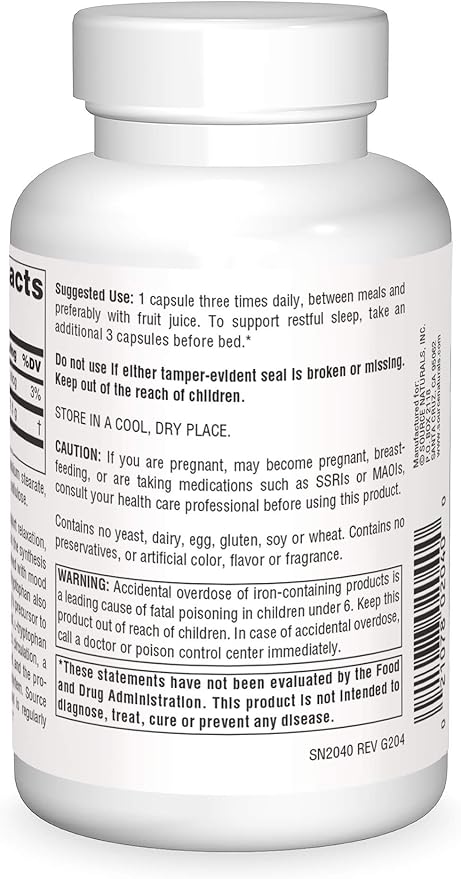 Source Naturals L-Tryptophan, for Mood, Relaxation, and Sleep*, 500mg - 90 Capsules
