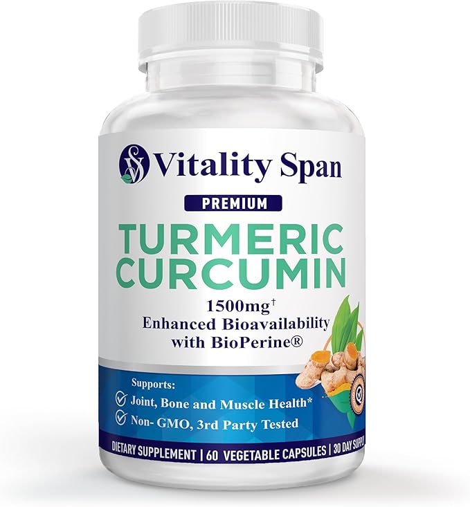 Turmeric Curcumin Supplement 1500mg, Ultra Potent, High Absorption Curcumin with Black Pepper, 95% Curcuminoids, Non-GMO, Made in USA, 60 Veg Capsules