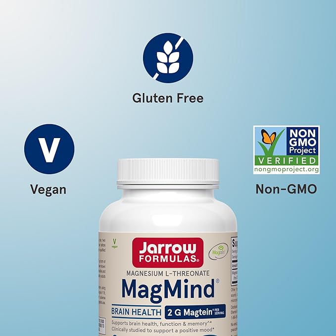Jarrow Formulas Magnesium L-Threonate, MagMind Brain Supplements for Memory Support, 90 Veggie Capsules, Up to a 30 Day Supply, Pack of 12