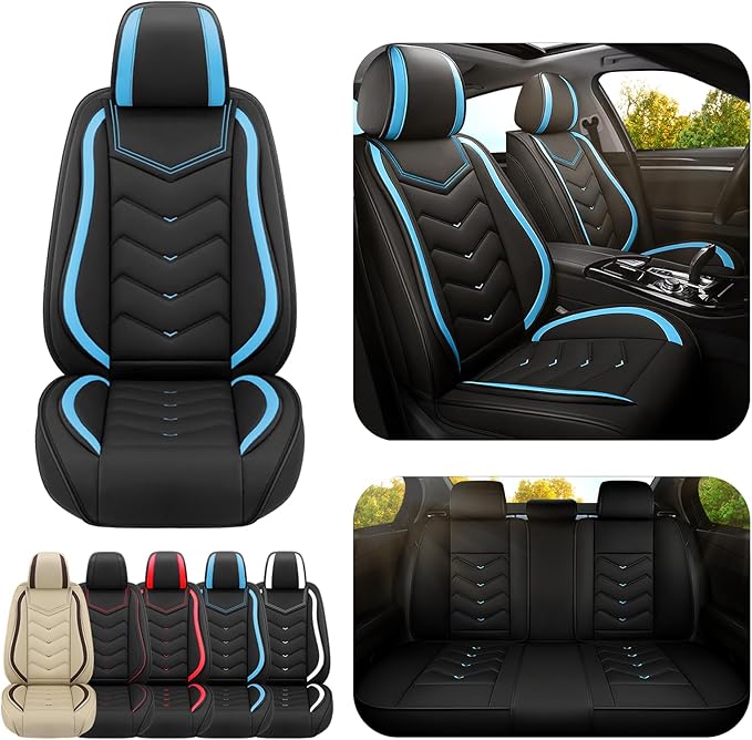 Car Seat Covers for Ford Expedition 2000-2026, Premium Nappa Leather Car Seat Cover, Stylish Sport Seat Covers， Automobile Seat Cover Sets.(Standard 5 Seats/Black Blue)