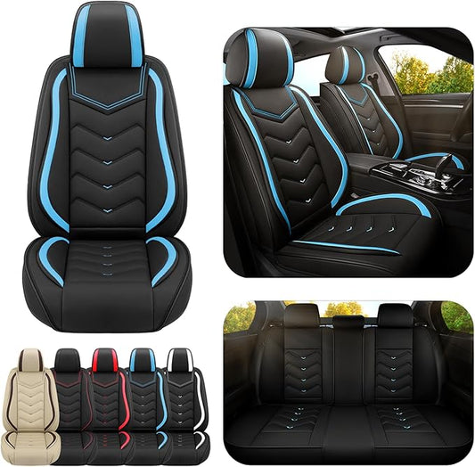 Car Seat Covers for Ford Expedition 2000-2026, Premium Nappa Leather Car Seat Cover, Stylish Sport Seat Covers， Automobile Seat Cover Sets.(Standard 5 Seats/Black Blue)