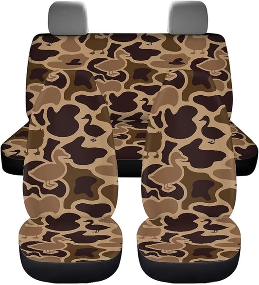 KEIAHUAN Duck Camo Hunting Car Seat Cover 4PCS Front Seat Covers and Split Rear Bench Seat Covers Soft Auto Interior Accessories Decor Universal Fits for Most SUV Truck Van