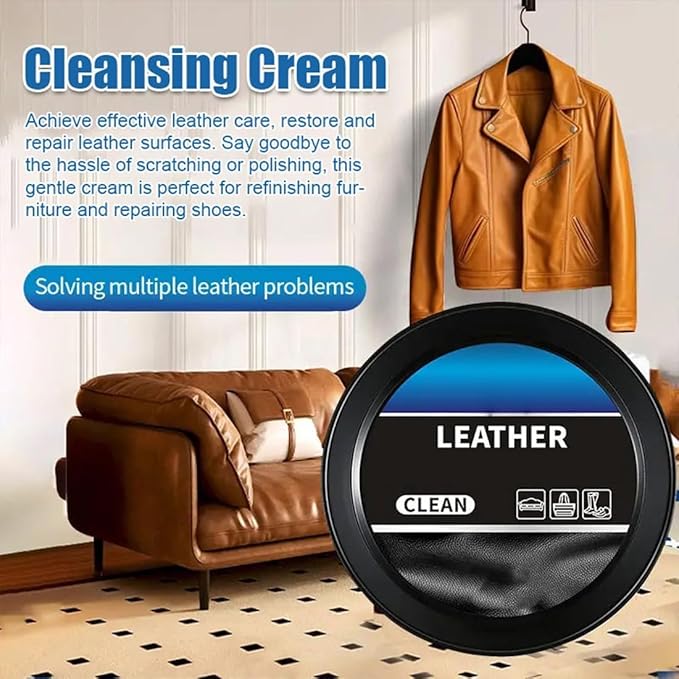 Leather Balm for Cars, Leather Cleaning Cream & Conditioner Paste, Professional Multi-Functional Restorer for Car Interior, Furniture, Shoes & Bags, Deep Cleaner & Repair Kit for Leather Care (3PC)