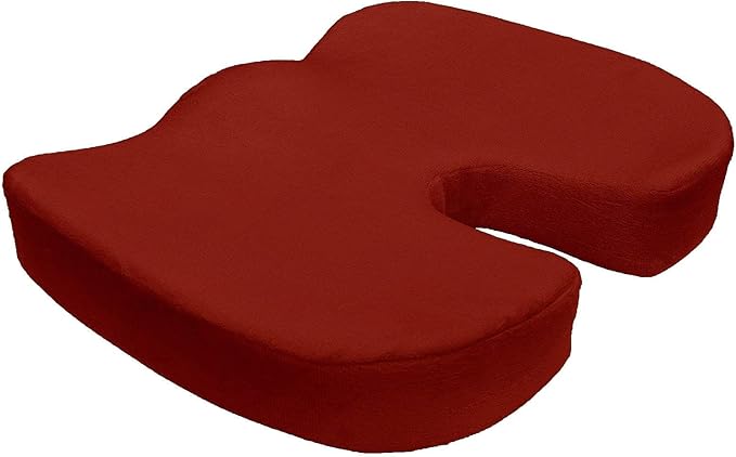Bookishbunny 2pc High Resilience Memory Foam Seat Chair Waist Lumbar Back Support Cushion Pillow Car Office Home (Burgundy)