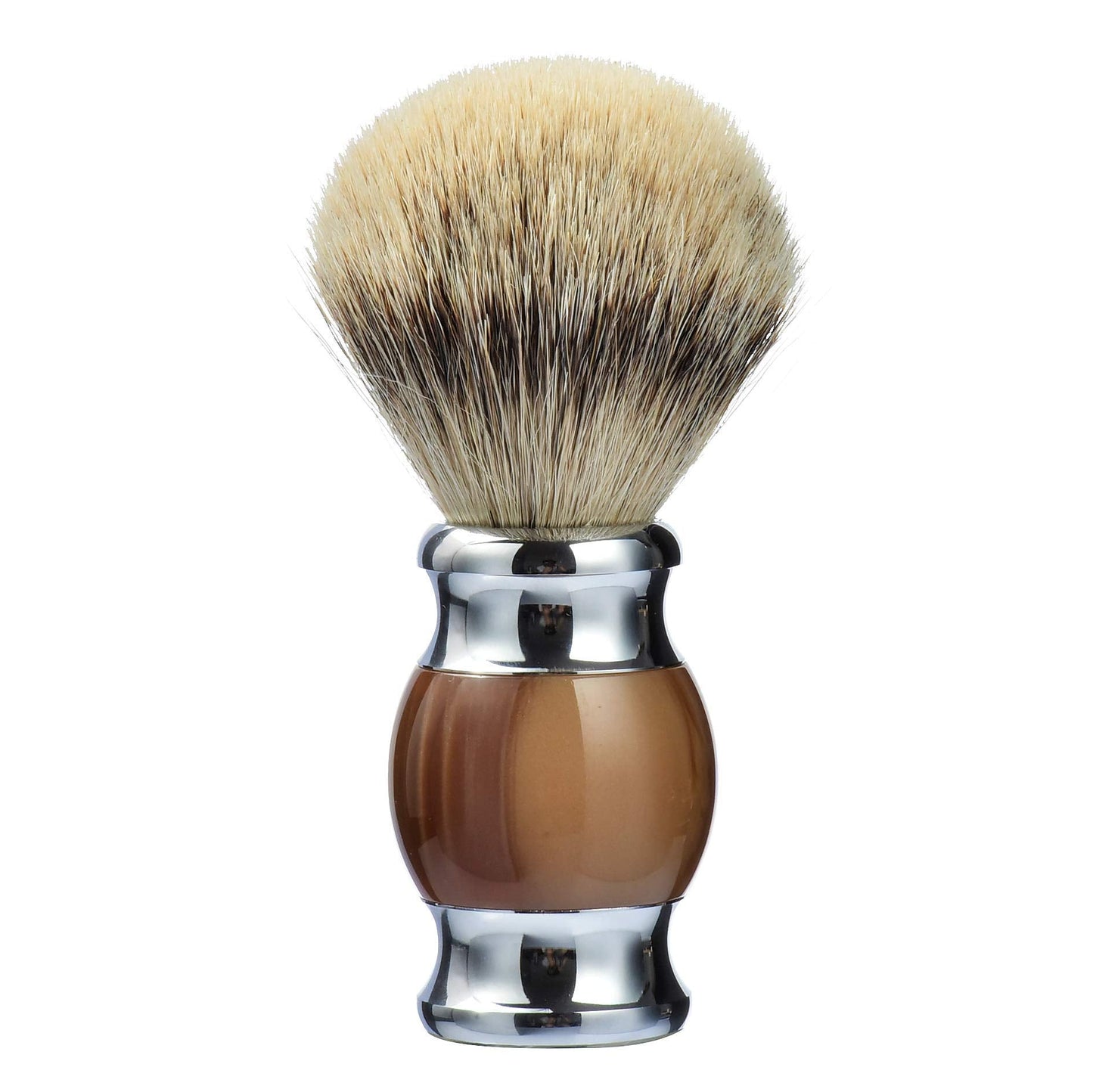 Je&Co 100% Silvertip Badger Hair Shaving Brush, Handmade Shaving Brush With Fine Resin Handle And Stainless Steel Base (Brown)
