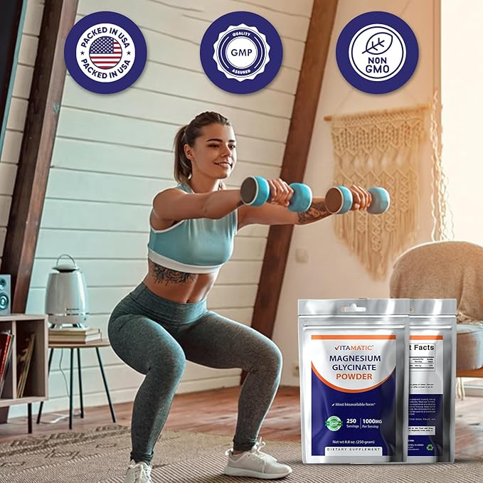Vitamatic Magnesium Glycinate 1000mg per Serving Supports Muscle, Joint, and Heart Health 250 Grams - 250 Servings