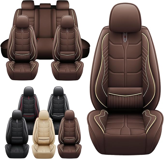 Leather Car Seat Covers Fit for Toyota Corolla Hybrid 2020-2024, 5 Seater Car Seat Cover, Premium Waterproof, Scratch Resistant Car Interior Accessories (Full Set Coffee)
