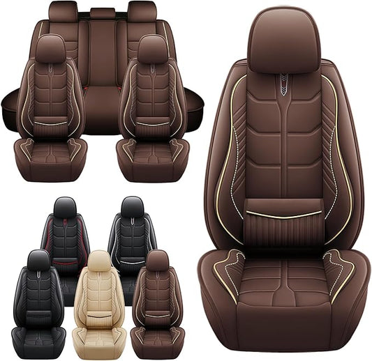 Leather Car Seat Covers Fit for Toyota Yaris iA 2017-2018, 5 Seater Car Seat Cover, Premium Waterproof, Scratch Resistant Car Interior Accessories (Full Set Coffee)