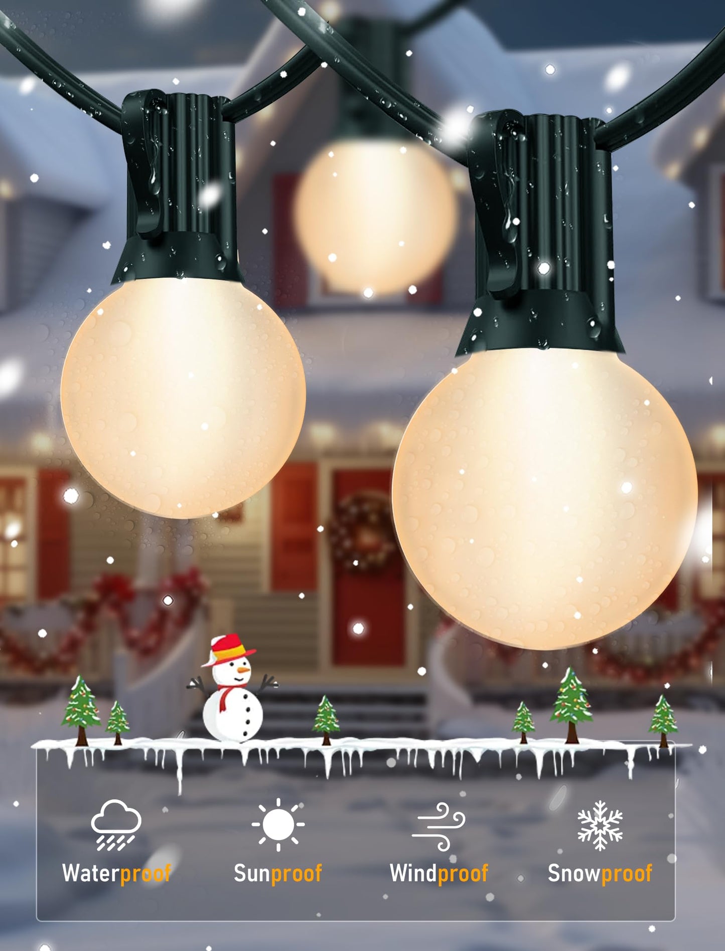 GOOTHY Outdoor String Lights 25Ft G40 Globe Patio String Light with 27 Frosted White Bulbs(2 Spare) Hanging Outdoor Christmas Lights for Backyard Porch Balcony Party Christmas Decor