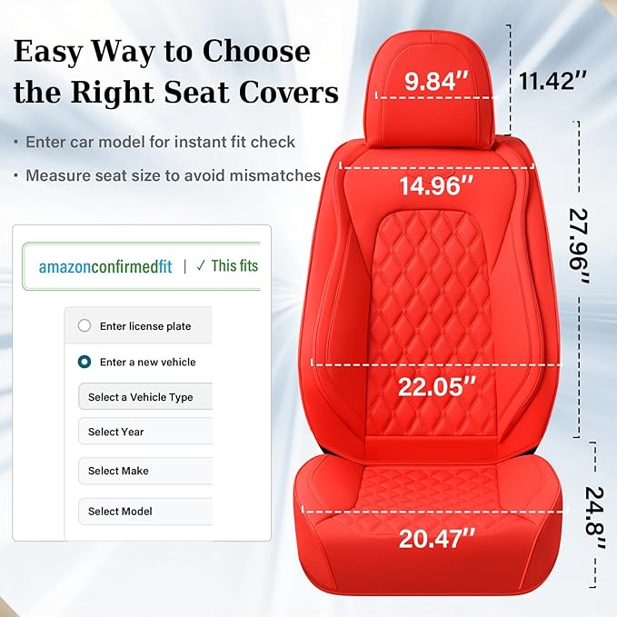 Coverado Front Seat Covers, Waterproof Nappa Leather Stain-Resistant Protectors, Universal Fit for Sedans, SUVs, Trucks, Automotive Car Seat Covers, Waterproof Seat Cushions – Red