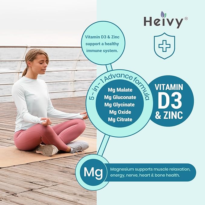 Magnesium Complex 2 Pack, Magnesium Glycinate, Citrate, Malate, Oxide, Gluconate with Zinc and Vitamin D3, Magnesium Supplement for Muscle, Nerve, Heart, Bone Support, High Absorption, 180 Tablets