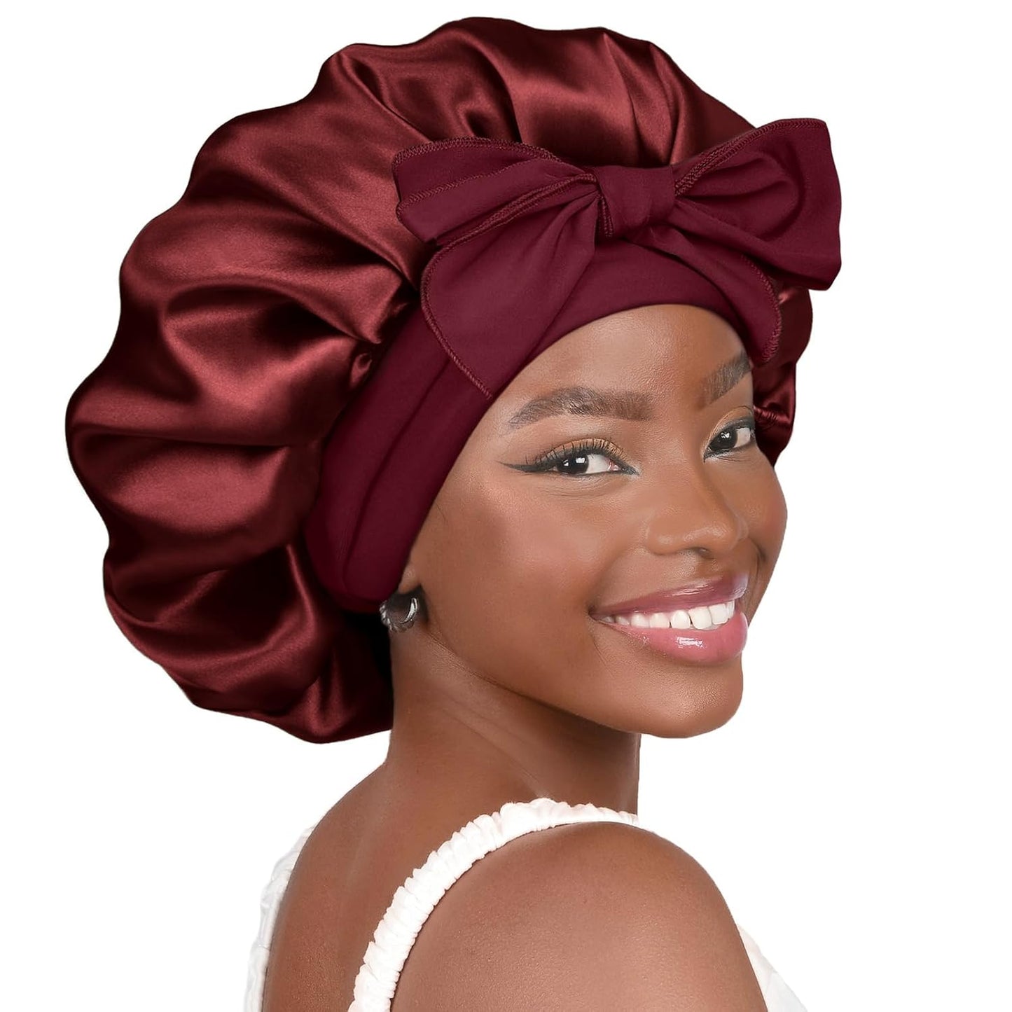 Silk Sleeping Bonnet for Women | Double Layer Satin Lined | Burgundy