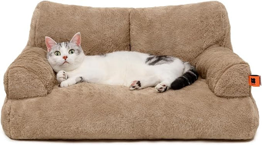 MEWOOFUN Dog Couch, Supportive Small Dog Bed for Puppy and Cats with Removable Washable Cover, Fluffy Cat Couch with Non-Slip Bottom (Camel, 26.0" L X 19.0" W X 13.0" Th)