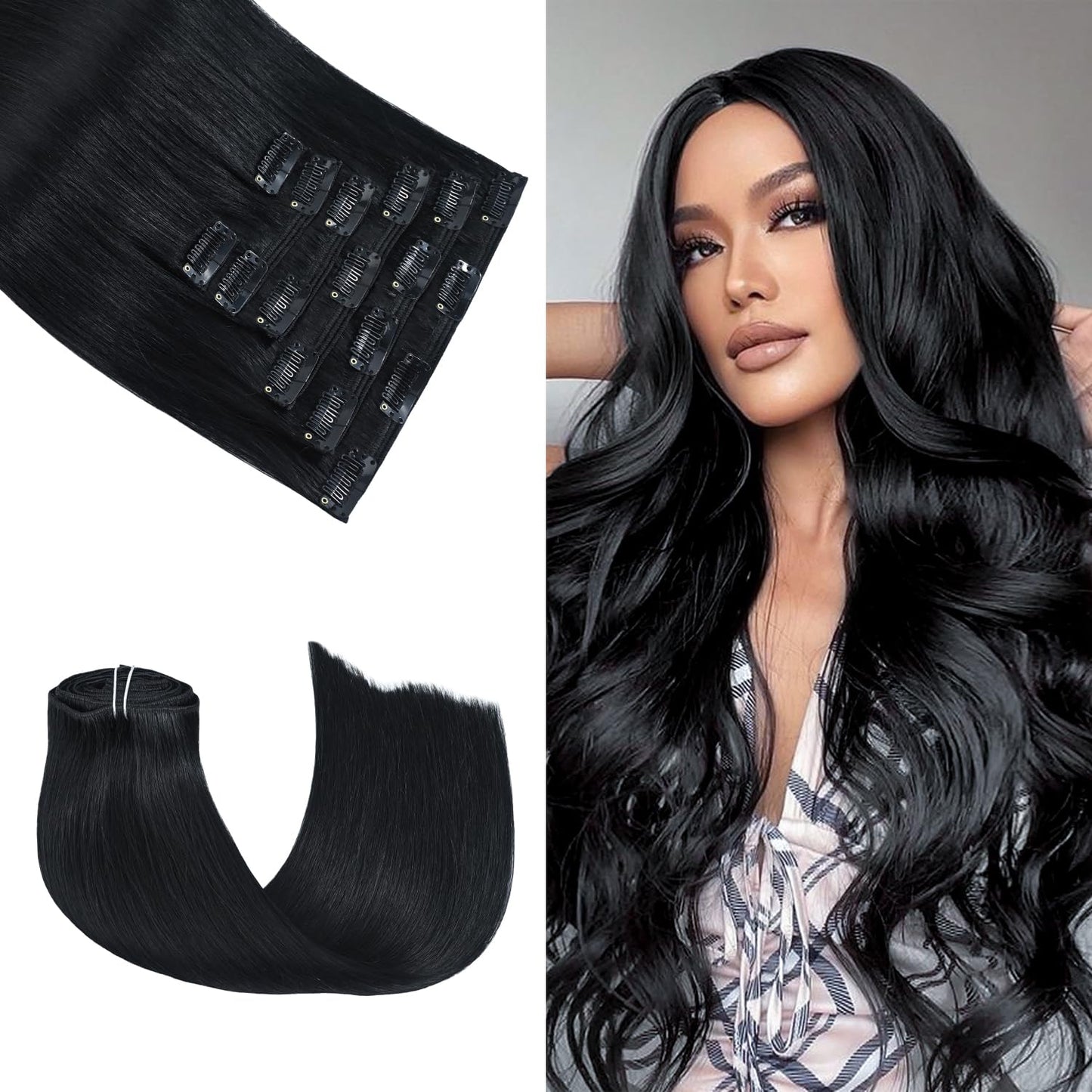 Honsoo Jet Black Hair Extensions 100G 12In 7Pcs Thick Real Human Hair Extensions For Black Women One Pack For Full Head No Tangl