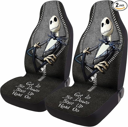 GENANY Nightmare Skellington Car Seat Covers Set of 2, Horror Breathable Front Seat Covers for Truck Sedan SUV, Spooky Car Accessories, Horror Gift for Women Men