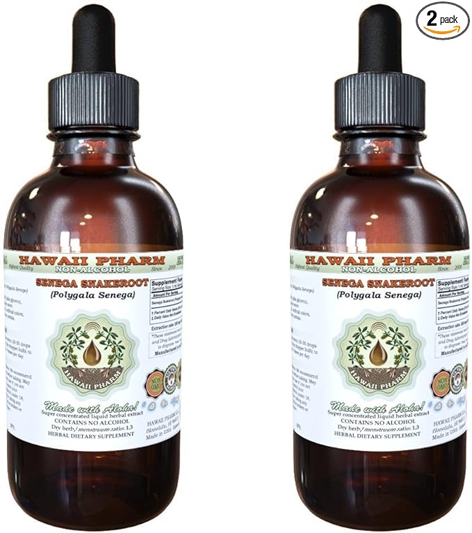 Senega Snakeroot Alcohol-Free Liquid Extract, Senega Snakeroot (Polygala Senega) Dried Root Glycerite Natural Herbal Supplement, Hawaii Pharm, USA 2x2 fl.oz