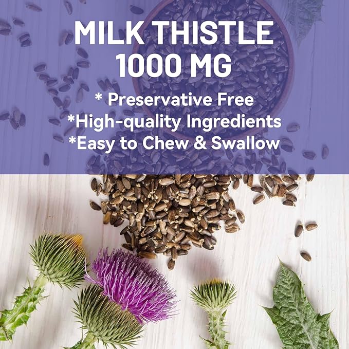 Milk Thistle Gummies, Milk Thistle Extract 1000mg, Liver Detox, Antioxidant Support, Non-GMOs, Non-Gluten, Vegan, Milk Thistle Supplement, 60 Count(Pack of 2)