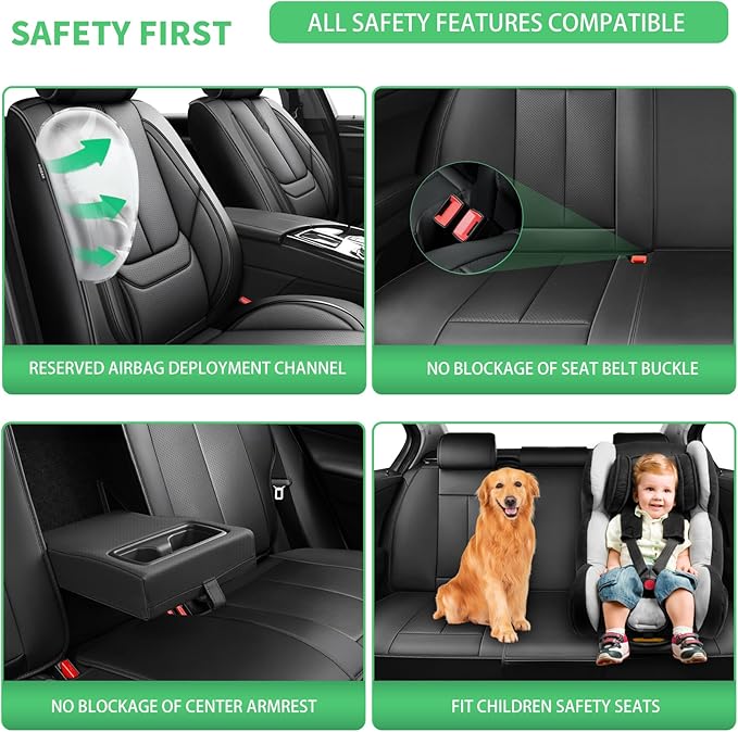 Fit Accord Car Seat Covers for Honda Accord 2003-2024 2025 2026 -Upgraded Premium Waterproof & Breathable Leather,Airbag Compatible,All-Weather Seat Cushion Protector,Full Set,Black