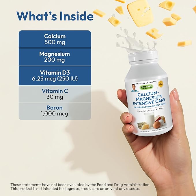 ANDREW LESSMAN Calcium Magnesium Intensive Care 500 Capsules - Bone and Skeleton Health Essentials. Easy to Swallow Capsules, Super Soluble Fine Powder. Gentle to Even The Most Sensitive Stomachs