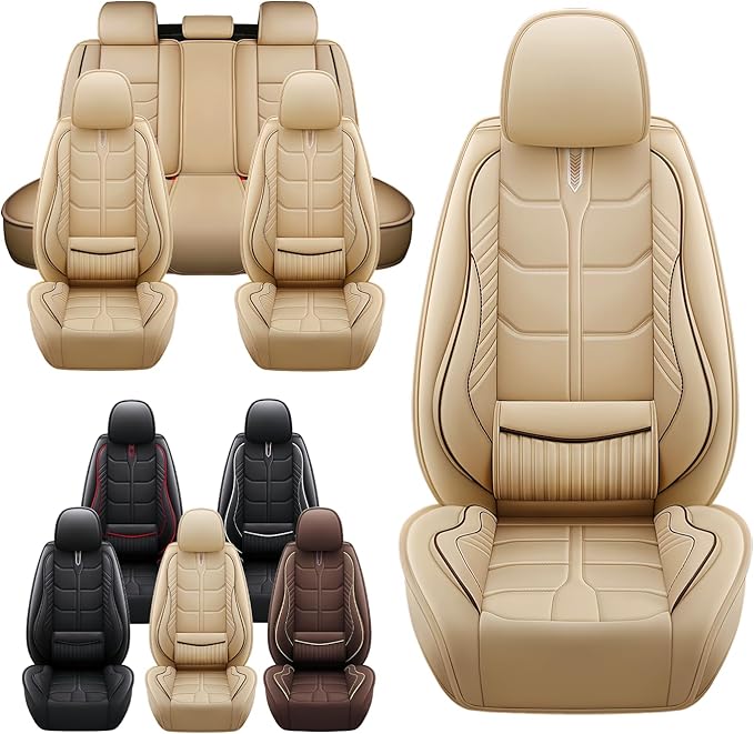 Leather Car Seat Covers Fit for Toyota Camry Solara 2004-2008, 5 Seater Car Seat Cover, Premium Waterproof, Scratch Resistant Car Interior Accessories (Full Set Beige)