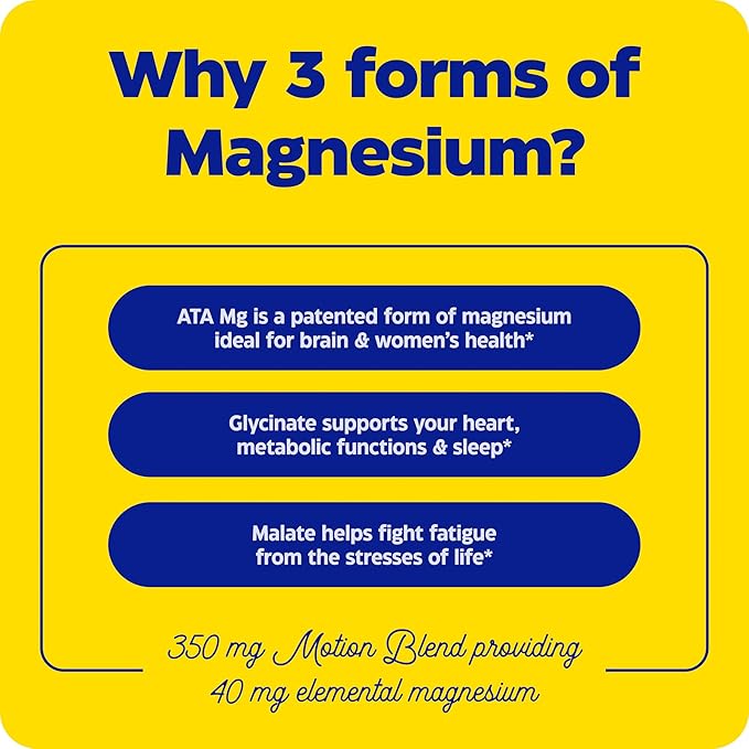 Enzymedica, Magnesium Motion with 3 Forms of Magnesium, ATA Mg, Glycinate, Malate, Soothes Occasional Aches, Supports Bones & Muscles, 120 Capsules
