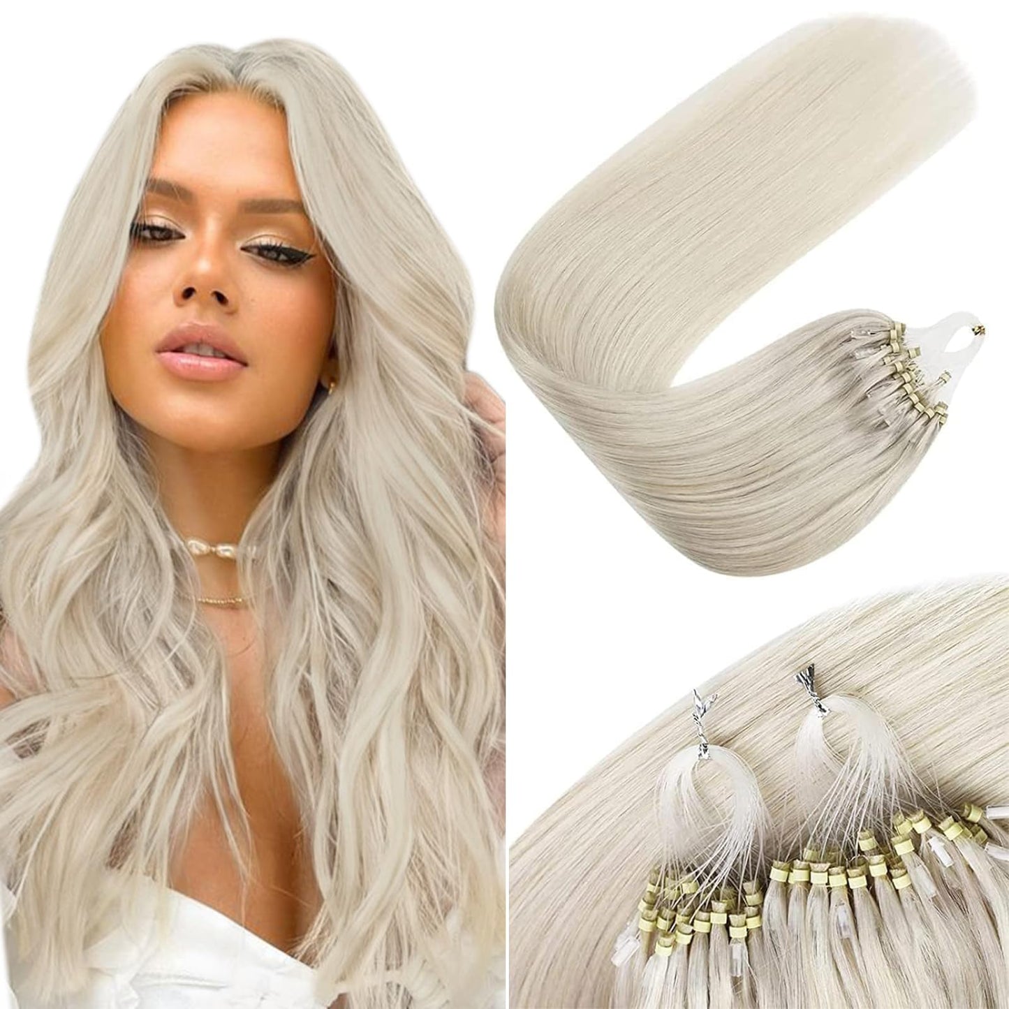 Sunny Hair Micro Hair Extensions Human Hair Blonde Pre Bonded Micro Link Hair Extensions Human Hair Platinum Blonde For White Wo