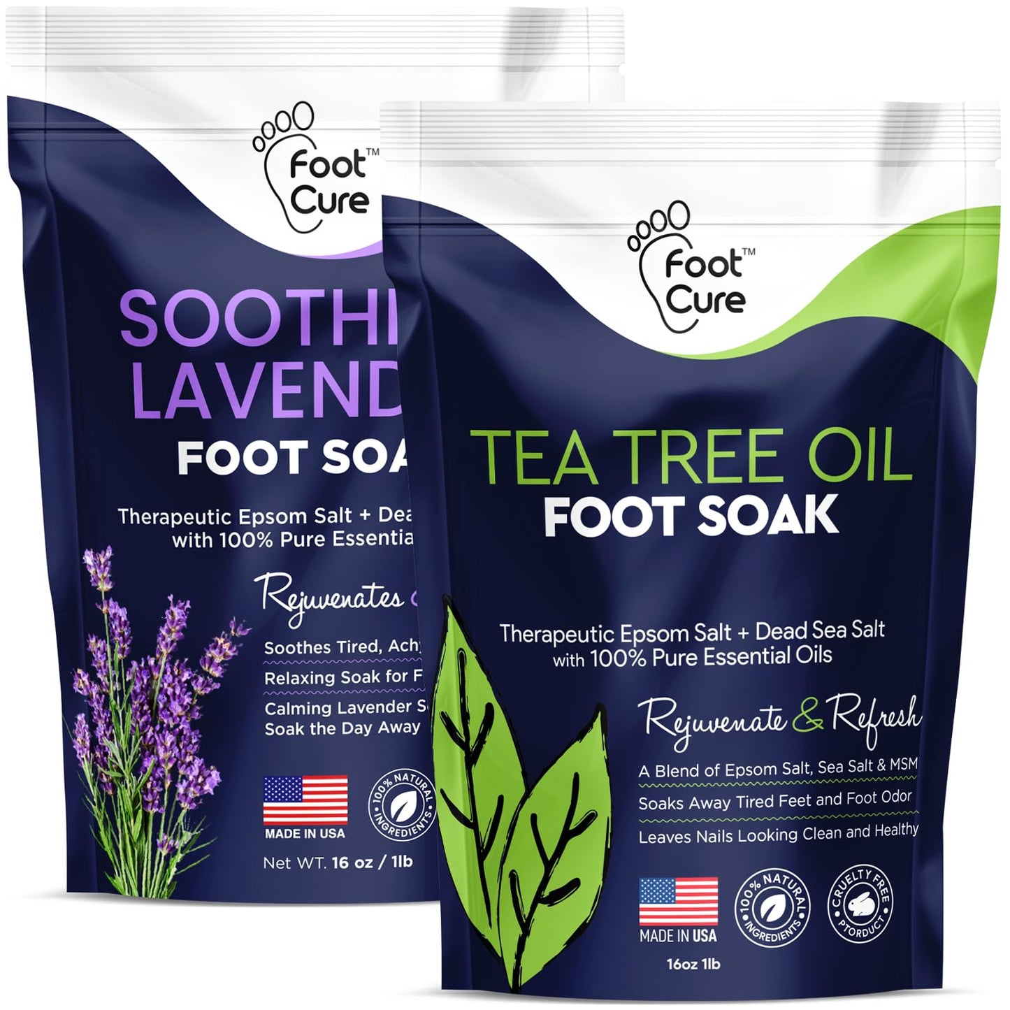 Tea Tree Oil & Soothing Lavender Foot Soak With Epsom Salt - Best Toenail Treatment & Softens Calluses - Soothes Sore & Tired Fe