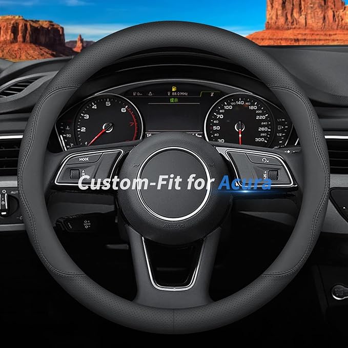 Custom-Fit for Acura Steering Wheel Cover, Premium Leather Car Steering Wheel Cover with Logo, Non-Slip, Breathable, for Acura Accessories (B-Style,for Acura)