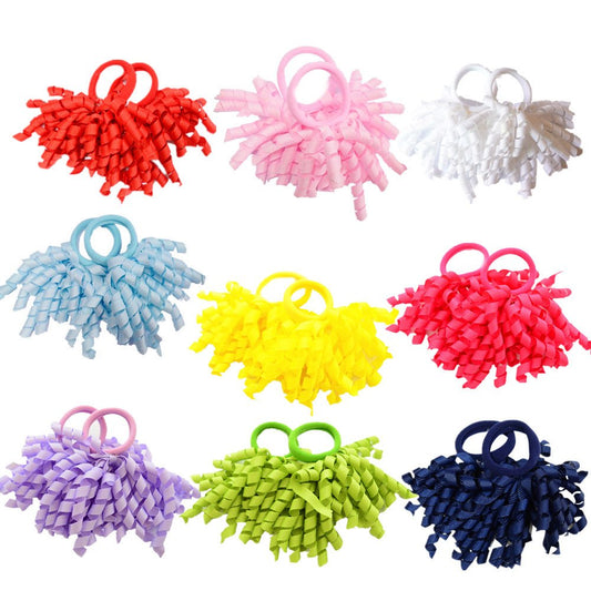 Pidoudou Pack Of 18 Boutique Girls' Solid Curly Korker Bow Hair Ties