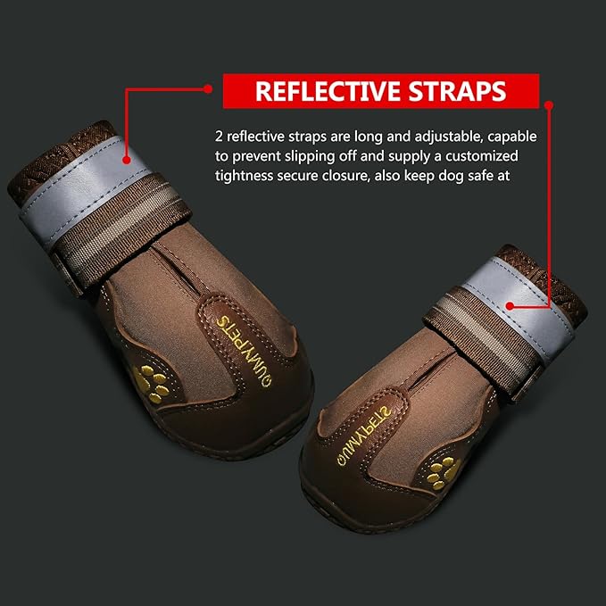 QUMY Dog Shoes for Large Dogs, Medium Dog Boots & Paw Protectors for Winter Snowy Day, Summer Hot Pavement, Waterproof in Rainy Weather, Outdoor Walking, Indoor Hardfloors Anti Slip Sole Khaki 5