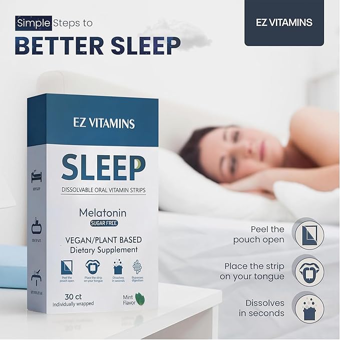 Dissolvable Oral Sleep Strips with 5 mg Melatonin, Valerian Root, L-Theanine and Vitamin B6 - Fresh Mint Flavor, No Water Needed, Works Faster Than Gummies, Sleep Support Oral Strips, 30ct