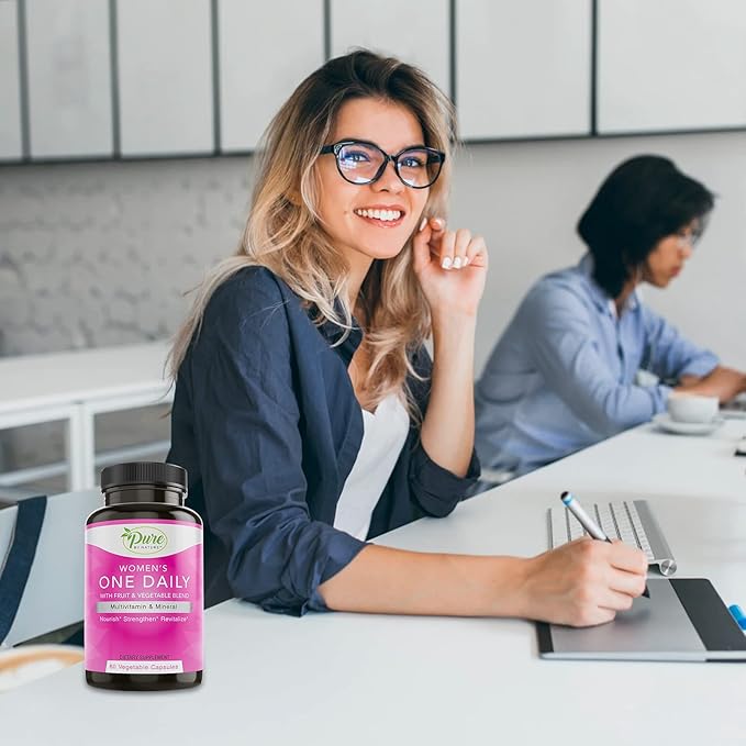 Pure By Nature One-Daily Multivitamin for Women, Immune Support Supplement with Non-GMO Ingredient, Vitamin & Minerals for Energy, 60 Veggie Capsules