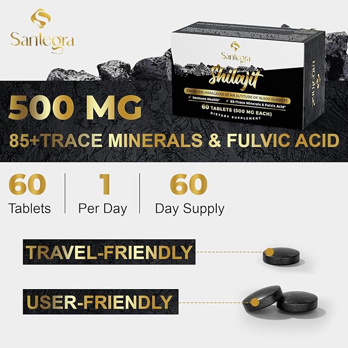 30,000 MG Shilajit Tablets, 100% Shilajit Pure Tablets 120 Counts - Shilajit Himalayan Organic Rich in Fulvic Acid & 85+ Trace Minerals, Shilajit Resin Supplement for Energy & Immune System