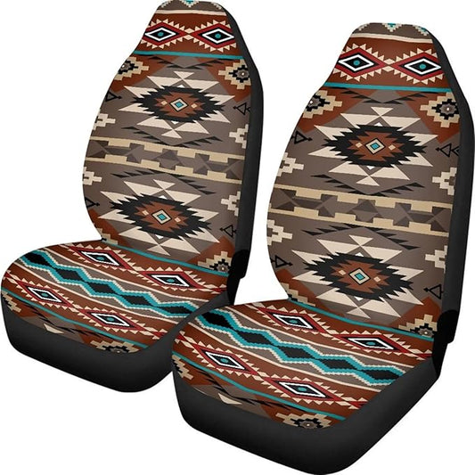 ELEQIN Front Car Seat Covers 2pcs, Brown Aztec Tribal Automotive Seat Covers Car Accessories Universal Size Fit for Most Cars,SUVs&Trucks&Vans