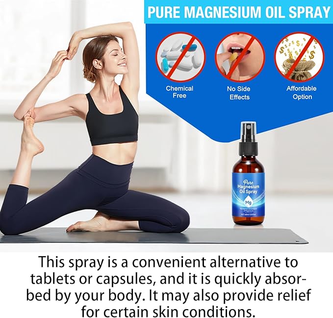 Pure Magnesium Oil Spray,Topical Magnesium Oil Spray-Made with Concentrated Pure Magnesium Chloride Oil 4 fl oz