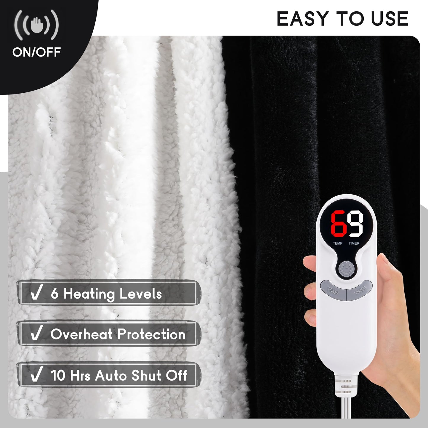 Heated Blanket Electric Blanket Full Size 72''x84'', Soft Flannel Heating Blanket with 1-10 Hour Auto Off - 6 Heat Settings - Machine Washable - Dark Grey