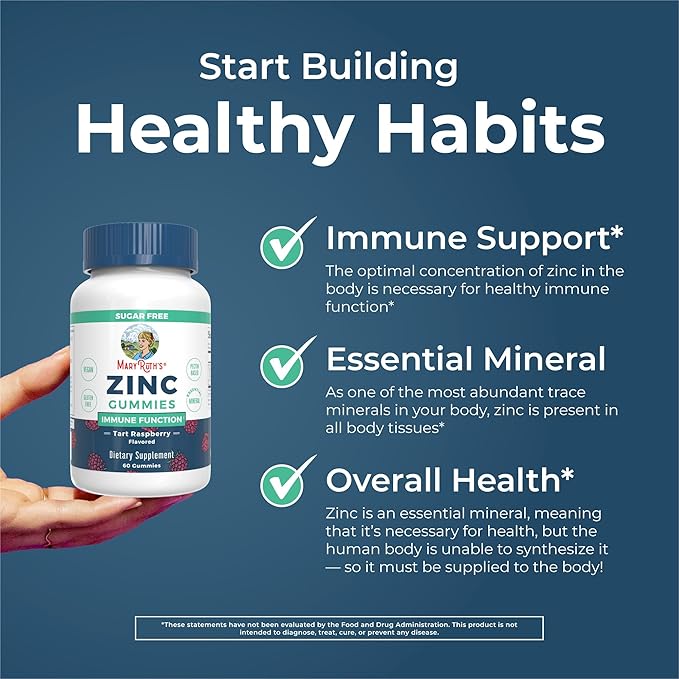 MaryRuth Organics Zinc Gummies | Zinc Supplements | Immune Support Supplement | Essential Mineral | Pectin Based | Overall Health & Wellness | Ages 14 & Up | Vegan | Non GMO | 30 Servings