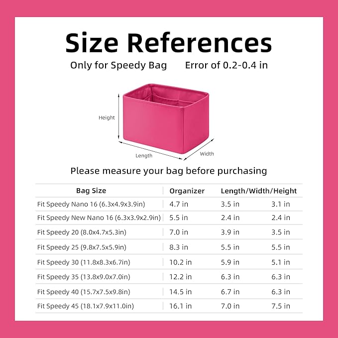 DGAZ Silk Purse Organizer Insert Fits LV Speedy 16/20/25/30/35/40/45 bags，Silky Smooth Bag Organizer，Luxury Handbag & Tote Shaper(Rose pourpre,SP30)