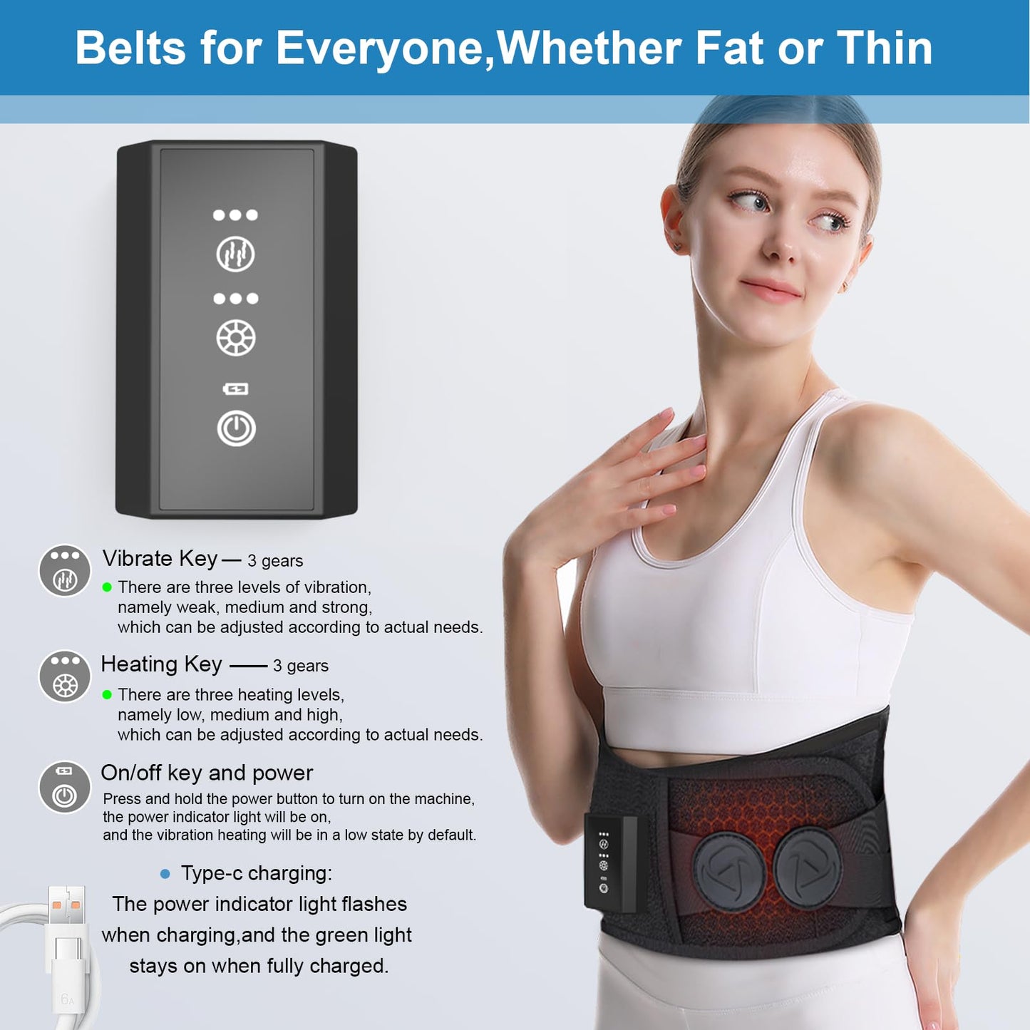 Heating Pad for Period Cramps Back Pain Relief,Electric Heating Pad for Low Back Massager,3 Heat, Black,43"x 6" +20" Extended Belt Gifts for Women/Men/Mom