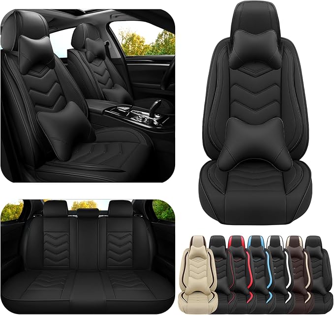 Car Seat Covers for Cadillac CTS 2003-2019, Premium Nappa Leather Car Seat Cover, Stylish Sport Seat Covers， Automobile Seat Cover Sets.(Luxury 5 Seats/Pure Black)