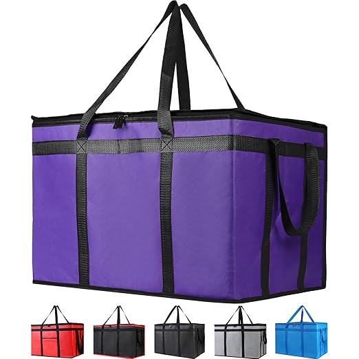 Bodaon 2-Pack Insulated Food Delivery Bag, XXX-Large Meal Grocery Tote Insulation Bag for Hot and Cold Food, Commercial Cooler/Thermal Shopping Bags, Large Capacity Reusable Warming Bag, Purple