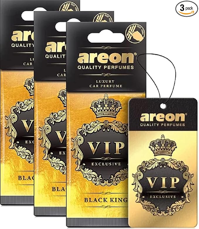 AREON VIP - Hanging Cardboard Air Freshener for Car, Home & Office - Premium Cologne Perfume with Natural Fragrances - Long Lasting, Fresh, Luxurious Scent - Stylish Design - Black King, Pack of 3