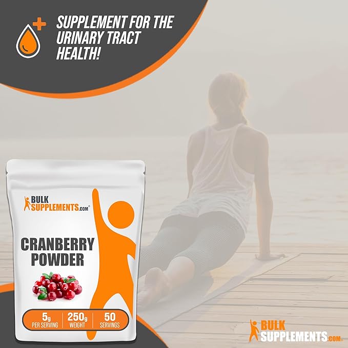 BulkSupplements.com Cranberry Powder - Cranberry Supplements for Women & Men, Dried Cranberries Unsweetened - Gluten Free & Sugar Free, 5g per Serving, 250g (8.8 oz) (Pack of 1)
