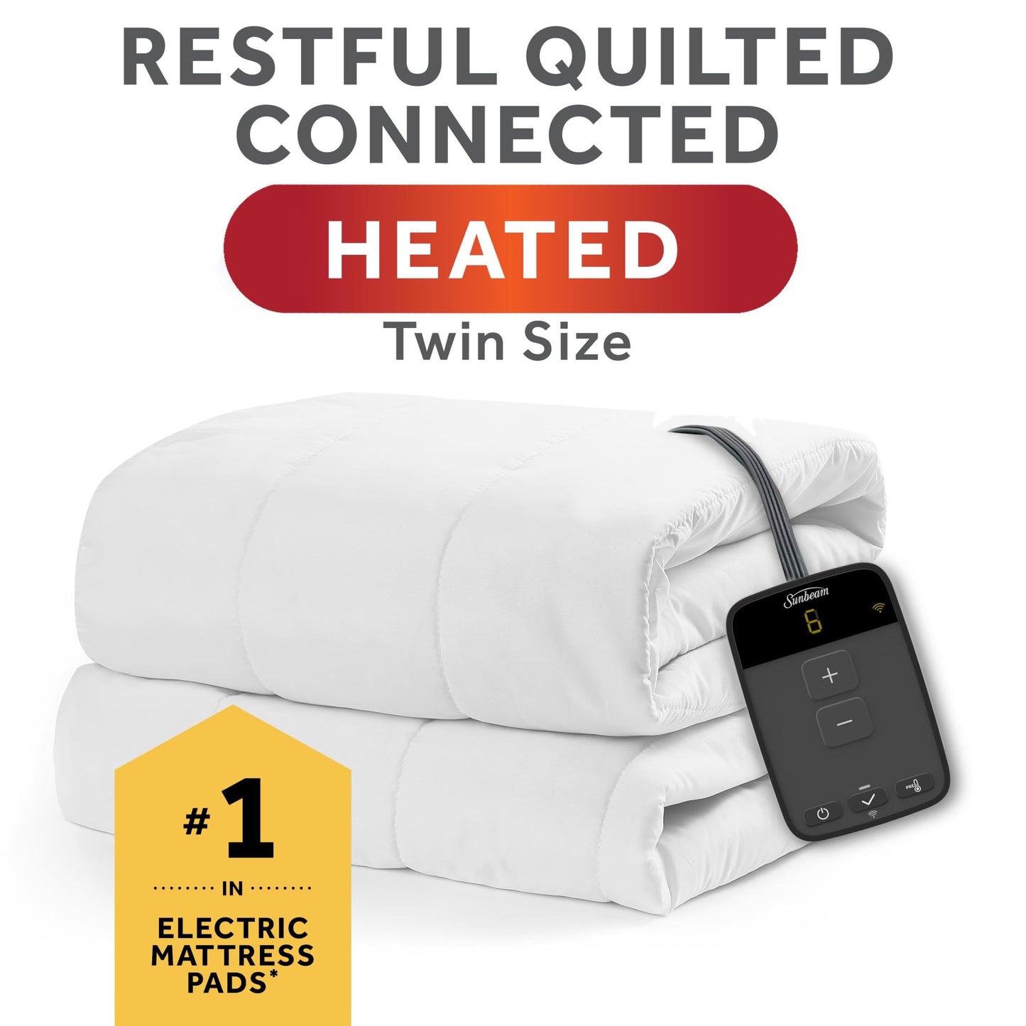 Sunbeam Polyester Wi-Fi Connected Mattress Pad, Electric Blanket, 10 Heat Settings, Queen Size