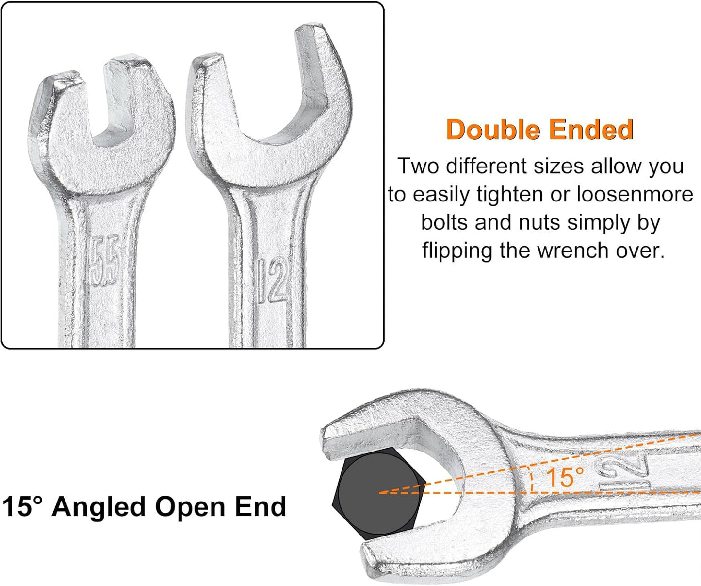HARFINGTON 5pcs Double Open End Wrench 16mm x 18mm Metric 15 Degree Offset Angle Small Flat Head Wrench Galvanizing Open Ended Spanner for Automotive Repair Furniture Assembly