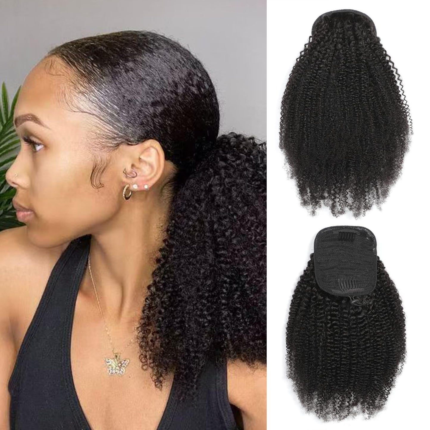 Humistwbiu Human Hair Afro Kinky Curly Ponytail Drawstring Ponytail 4C For Black Women Afro Puff Drawstring Ponytail Extension H