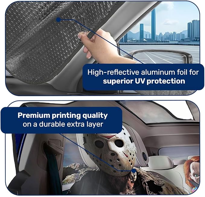 GENANY Horror Movie Character Windshield Sun Shade for Car SUV Truck (69x35 inches), Sun Shade Windshield, Shades for Front Windows, Sunshade for Car Windshield, Protector Blocks UV